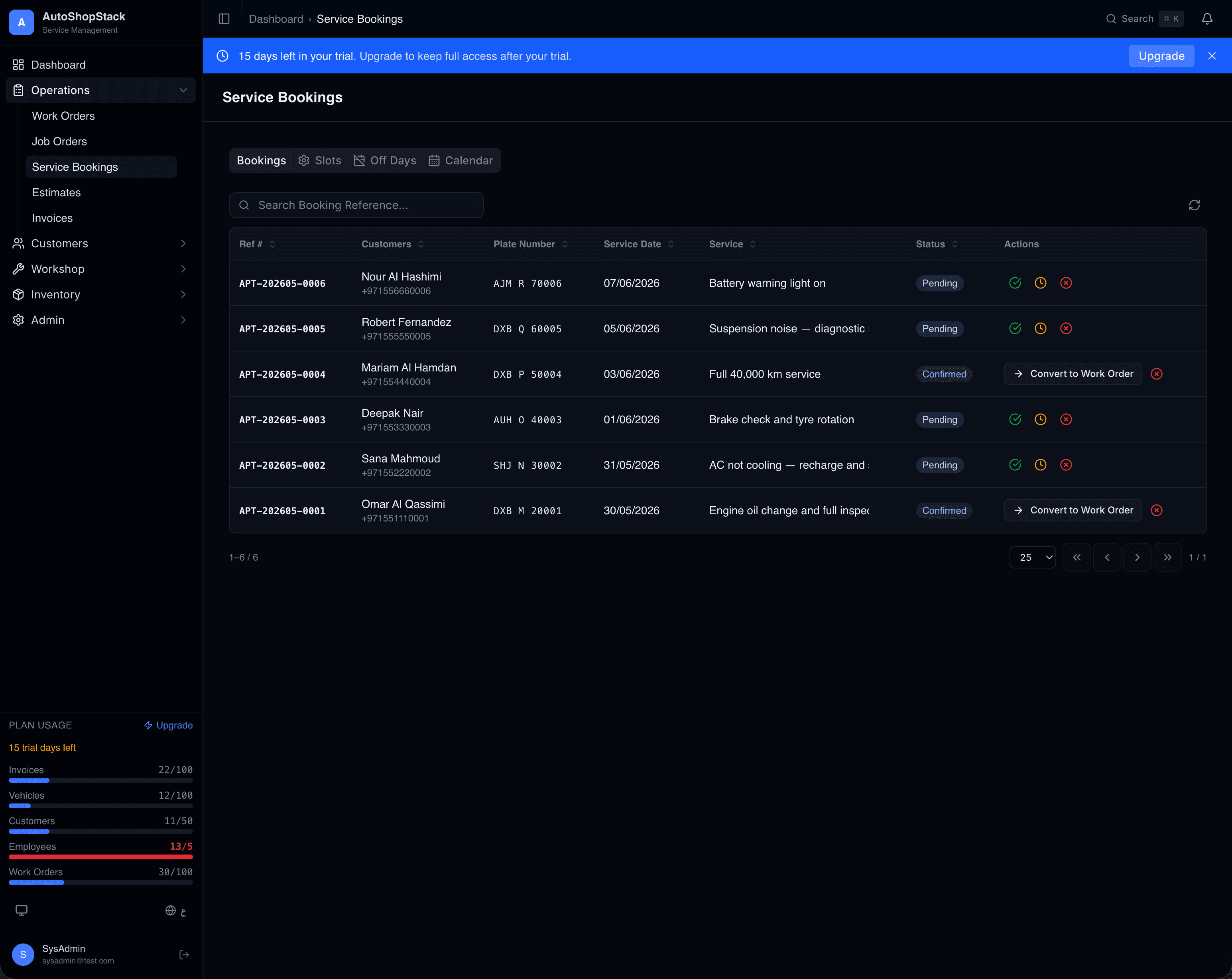 Smart Auto Manager service bookings schedule